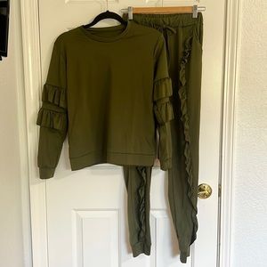 Shein army green matching set with ruffles